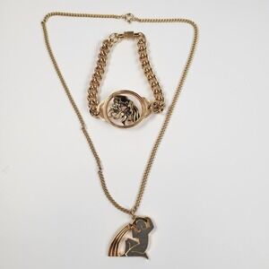 Aquarius Necklace Bracelet Set Gold Tone Zodiac Horoscope Astrology Jewelry